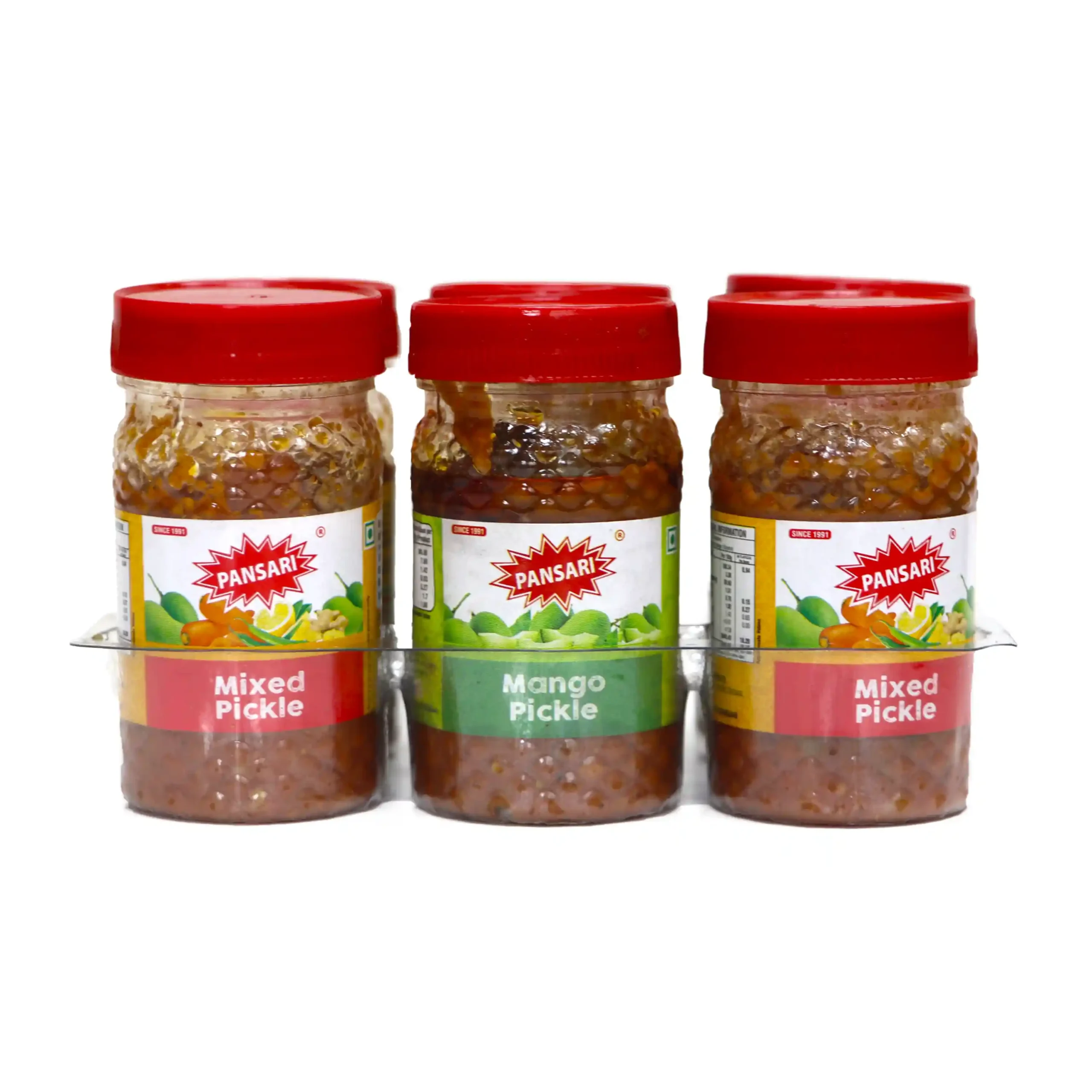 Pansari Assorted Pickles Tray – Mixed, Mango & Green Chilli Pickles 6 x 50g | Indian Pickles Online